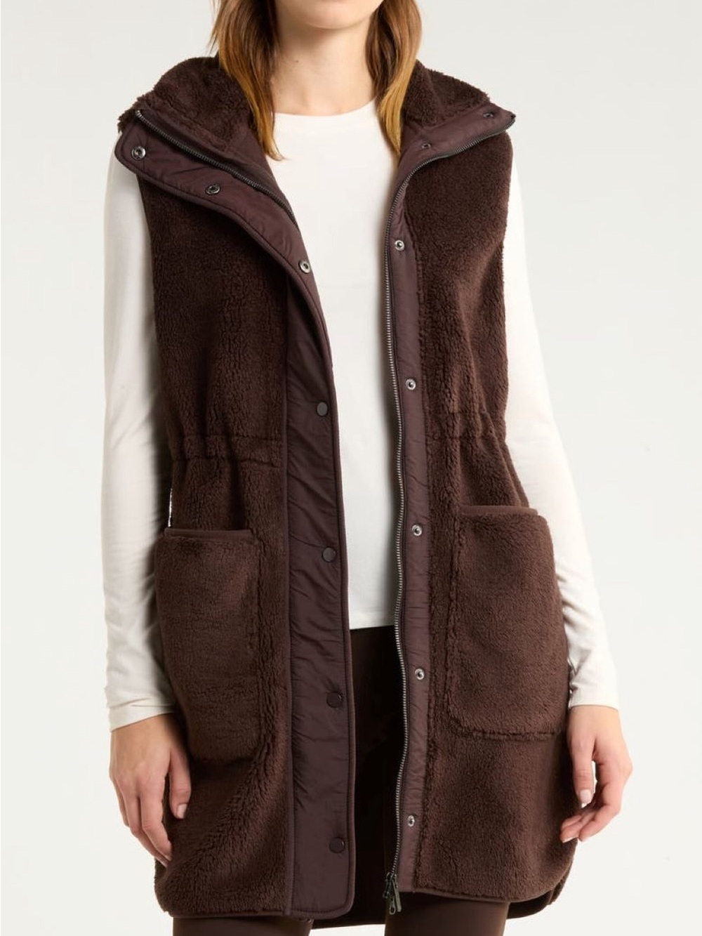 18. Zella • NWT $98 USD Longline Faux Shearling Vest PTP 22”-25”